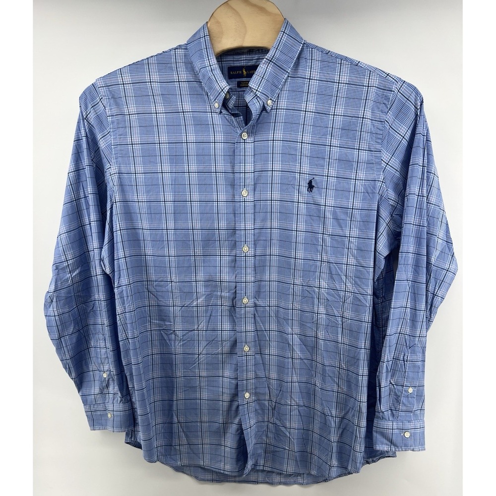 Ralph Lauren Classic Fit Performance Button Front Shirt XXL Blue Purple Plaid